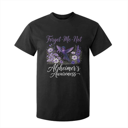 Forget Me Not Alzheimers Support T Shirt For Kid Hummingbird Purple Ribbon Floral