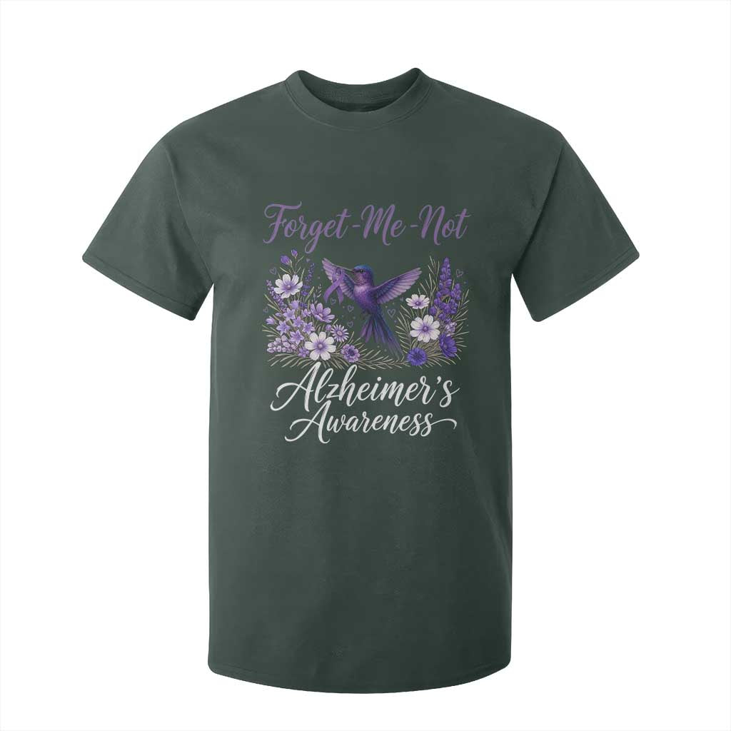 Forget Me Not Alzheimers Support T Shirt For Kid Hummingbird Purple Ribbon Floral