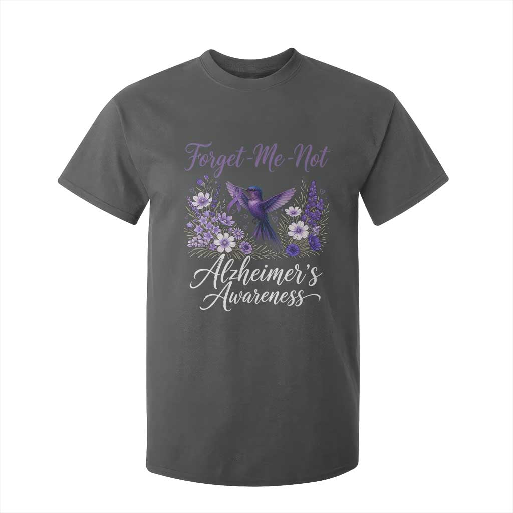 Forget Me Not Alzheimers Support T Shirt For Kid Hummingbird Purple Ribbon Floral