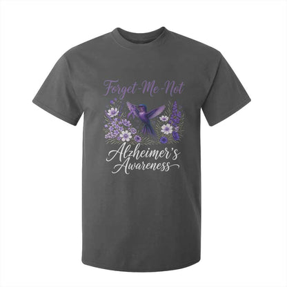 Forget Me Not Alzheimers Support T Shirt For Kid Hummingbird Purple Ribbon Floral