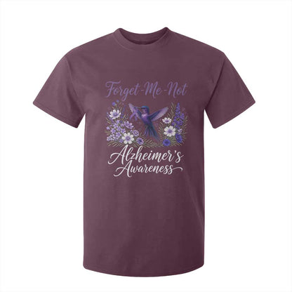 Forget Me Not Alzheimers Support T Shirt For Kid Hummingbird Purple Ribbon Floral