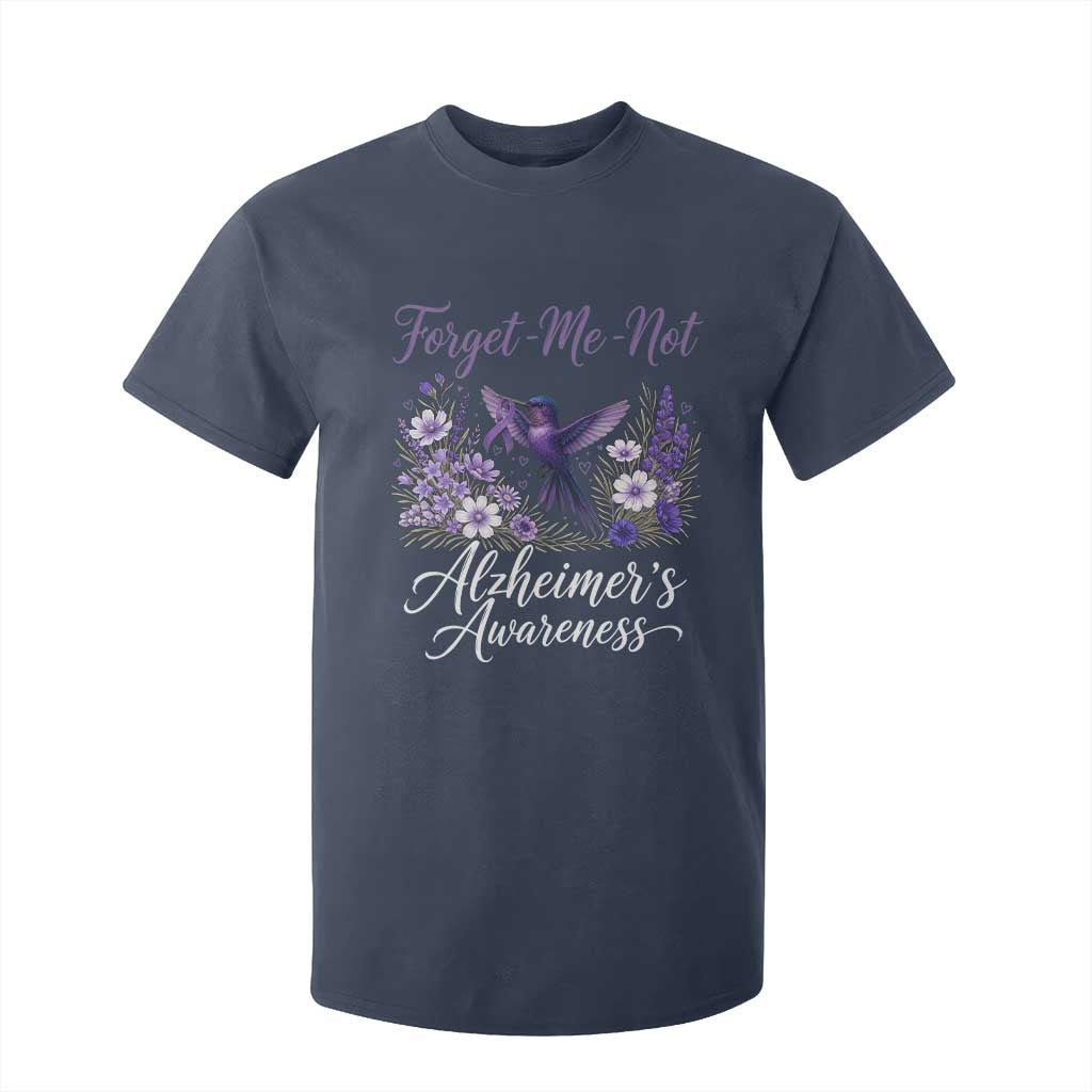 Forget Me Not Alzheimers Support T Shirt For Kid Hummingbird Purple Ribbon Floral