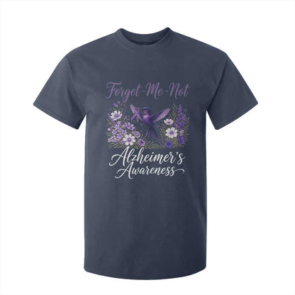 Forget Me Not Alzheimers Support T Shirt For Kid Hummingbird Purple Ribbon Floral