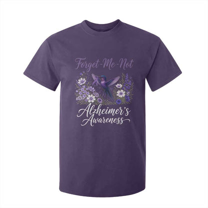 Forget Me Not Alzheimers Support T Shirt For Kid Hummingbird Purple Ribbon Floral