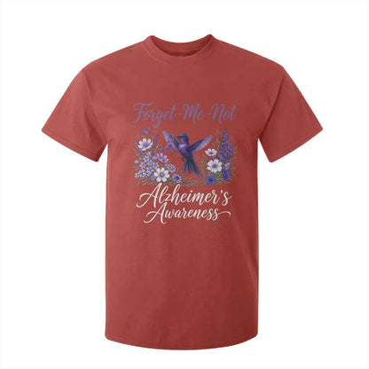 Forget Me Not Alzheimers Support T Shirt For Kid Hummingbird Purple Ribbon Floral