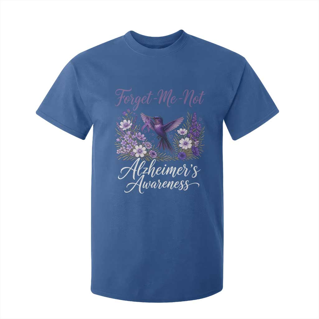 Forget Me Not Alzheimers Support T Shirt For Kid Hummingbird Purple Ribbon Floral