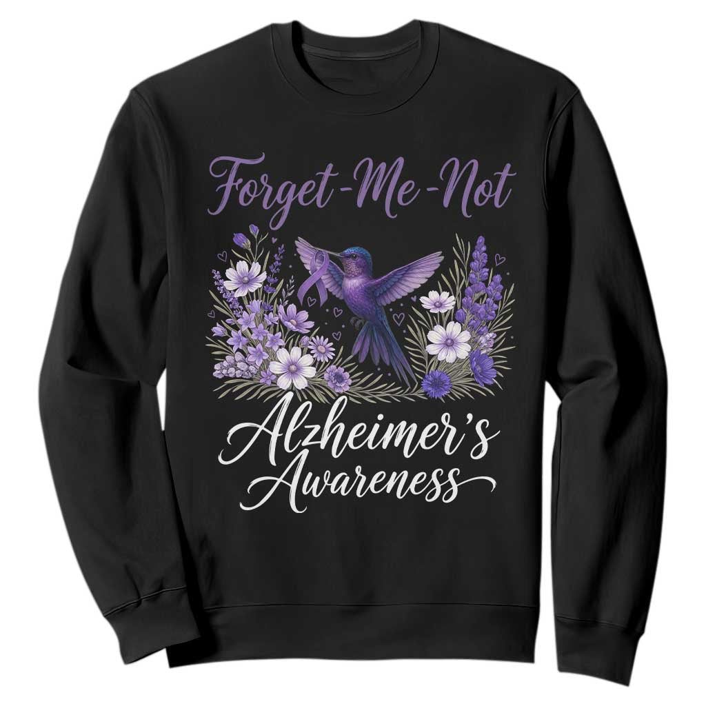 Forget Me Not Alzheimers Support Sweatshirt Hummingbird Purple Ribbon Floral