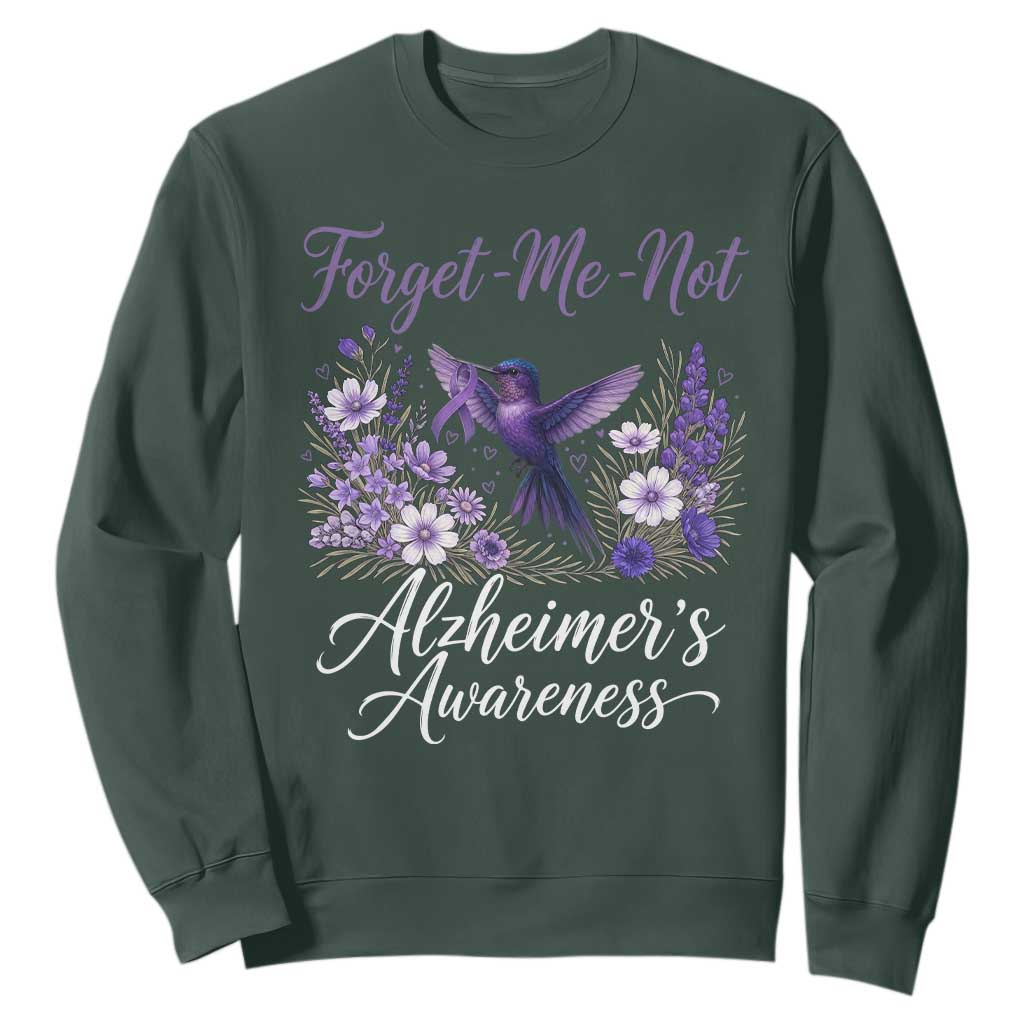 Forget Me Not Alzheimers Support Sweatshirt Hummingbird Purple Ribbon Floral