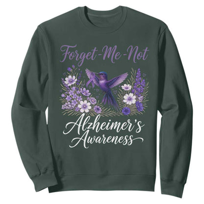Forget Me Not Alzheimers Support Sweatshirt Hummingbird Purple Ribbon Floral