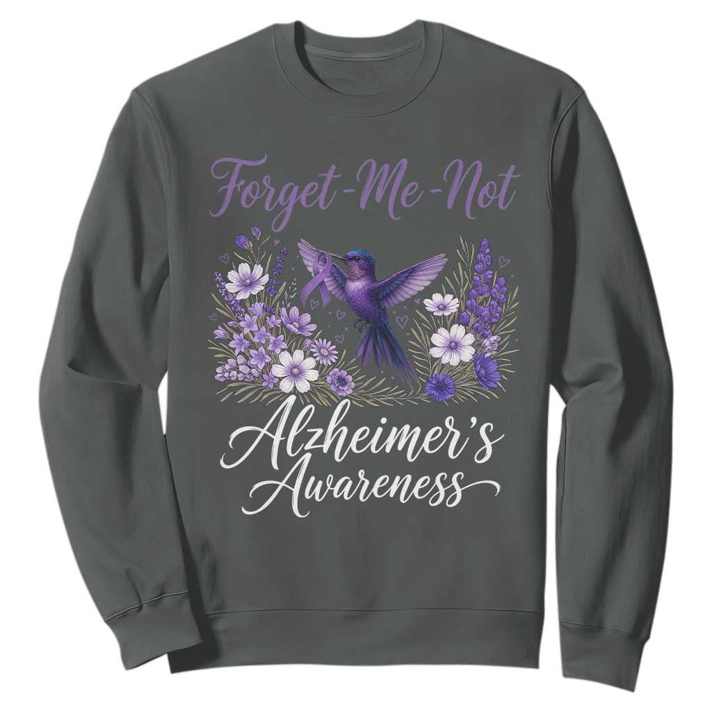 Forget Me Not Alzheimers Support Sweatshirt Hummingbird Purple Ribbon Floral