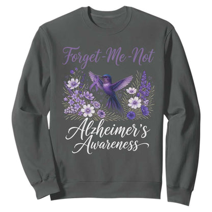 Forget Me Not Alzheimers Support Sweatshirt Hummingbird Purple Ribbon Floral