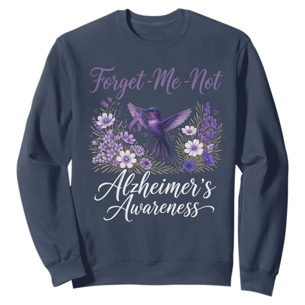 Forget Me Not Alzheimers Support Sweatshirt Hummingbird Purple Ribbon Floral