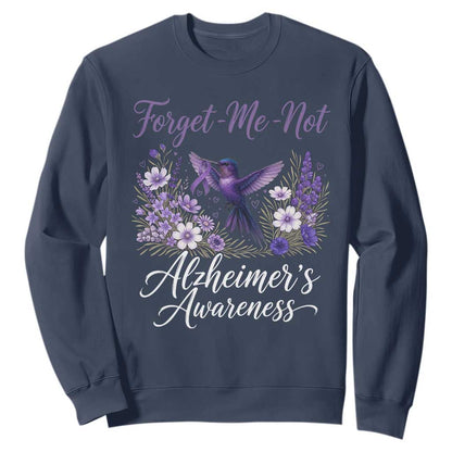 Forget Me Not Alzheimers Support Sweatshirt Hummingbird Purple Ribbon Floral