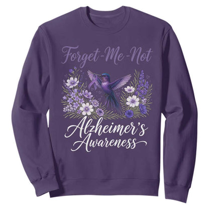 Forget Me Not Alzheimers Support Sweatshirt Hummingbird Purple Ribbon Floral