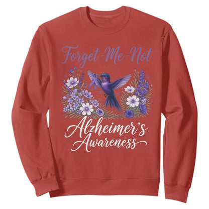 Forget Me Not Alzheimers Support Sweatshirt Hummingbird Purple Ribbon Floral