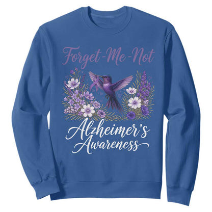 Forget Me Not Alzheimers Support Sweatshirt Hummingbird Purple Ribbon Floral