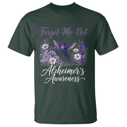 Forget Me Not Alzheimers Support T Shirt Hummingbird Purple Ribbon Floral