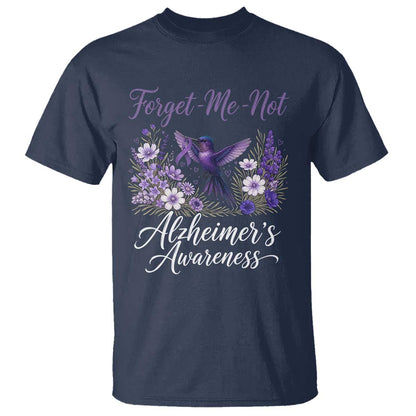Forget Me Not Alzheimers Support T Shirt Hummingbird Purple Ribbon Floral