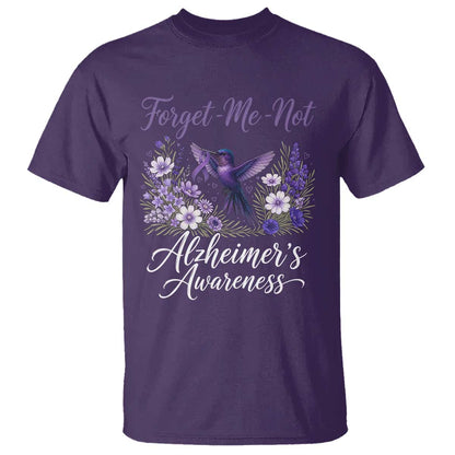 Forget Me Not Alzheimers Support T Shirt Hummingbird Purple Ribbon Floral