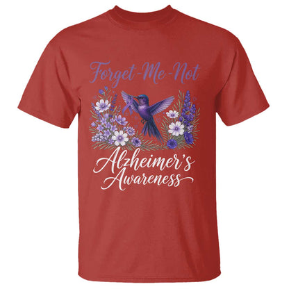 Forget Me Not Alzheimers Support T Shirt Hummingbird Purple Ribbon Floral