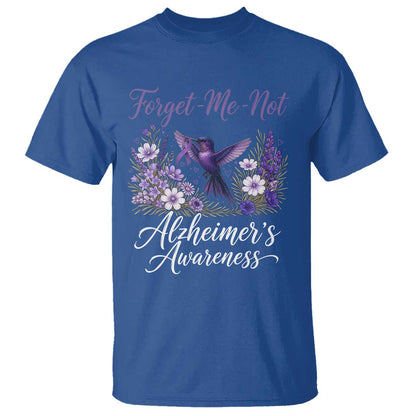 Forget Me Not Alzheimers Support T Shirt Hummingbird Purple Ribbon Floral