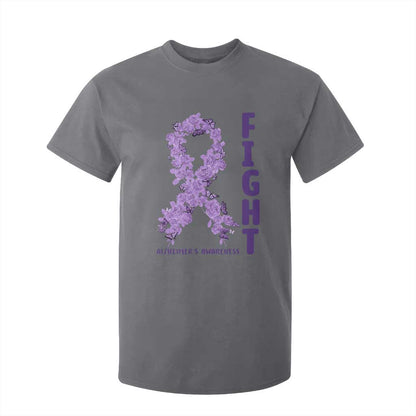 Fight Alzheimers Support T Shirt For Kid Purple Ribbon Floral Butterfly