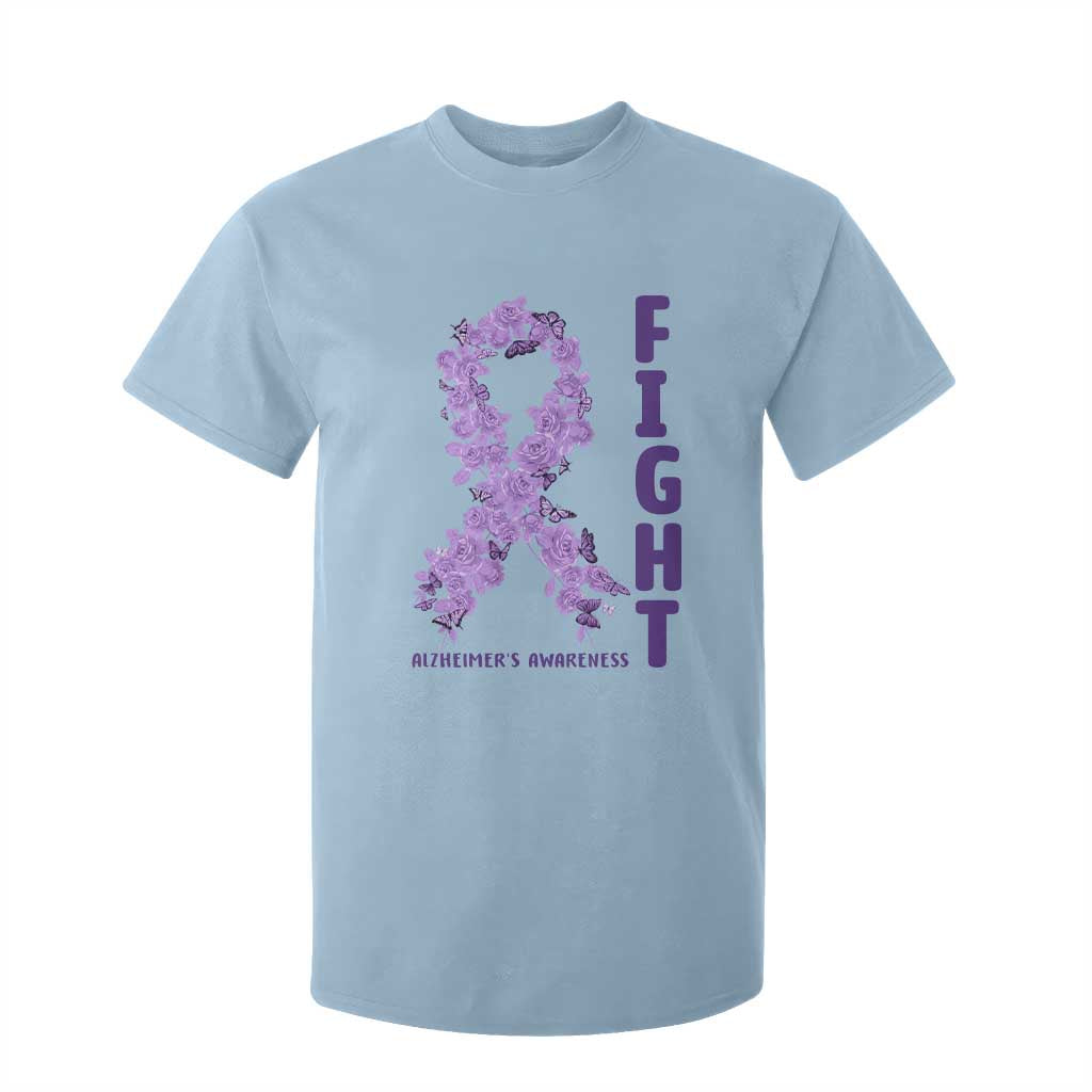 Fight Alzheimers Support T Shirt For Kid Purple Ribbon Floral Butterfly