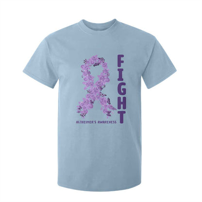 Fight Alzheimers Support T Shirt For Kid Purple Ribbon Floral Butterfly