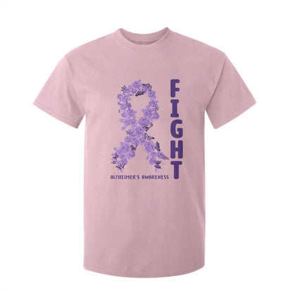 Fight Alzheimers Support T Shirt For Kid Purple Ribbon Floral Butterfly