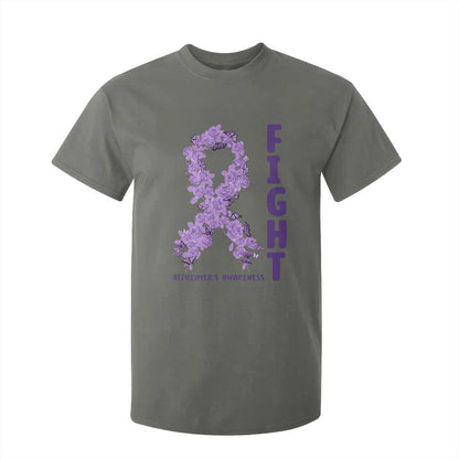 Fight Alzheimers Support T Shirt For Kid Purple Ribbon Floral Butterfly