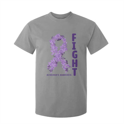 Fight Alzheimers Support T Shirt For Kid Purple Ribbon Floral Butterfly