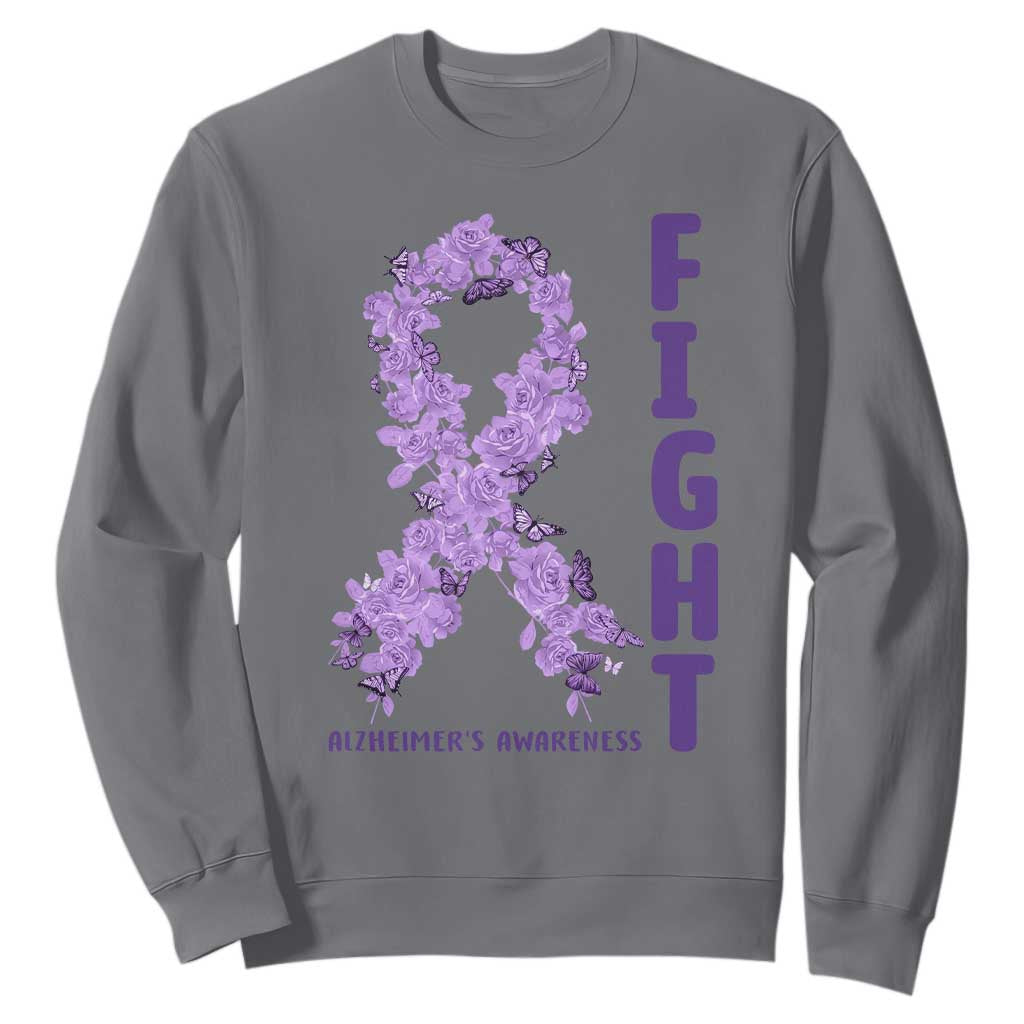 Fight Alzheimers Support Sweatshirt Purple Ribbon Floral Butterfly