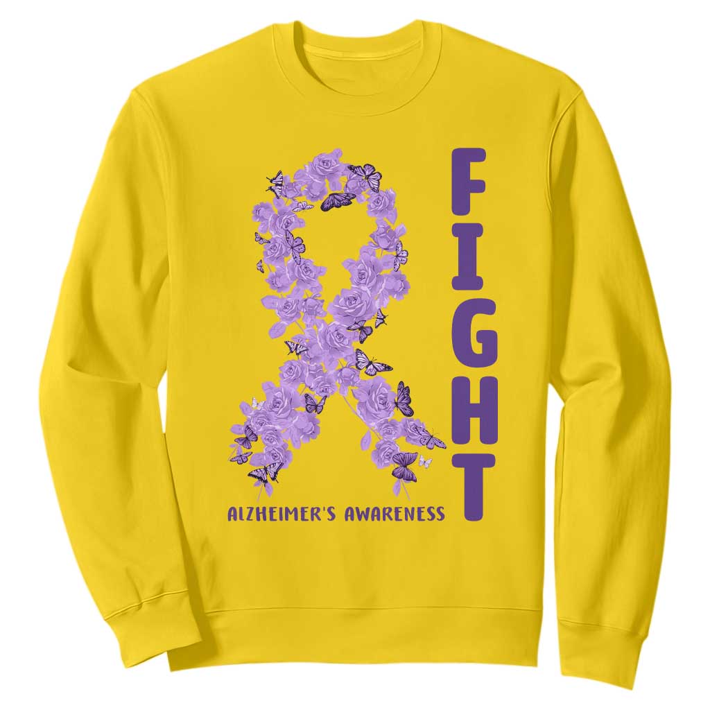 Fight Alzheimers Support Sweatshirt Purple Ribbon Floral Butterfly