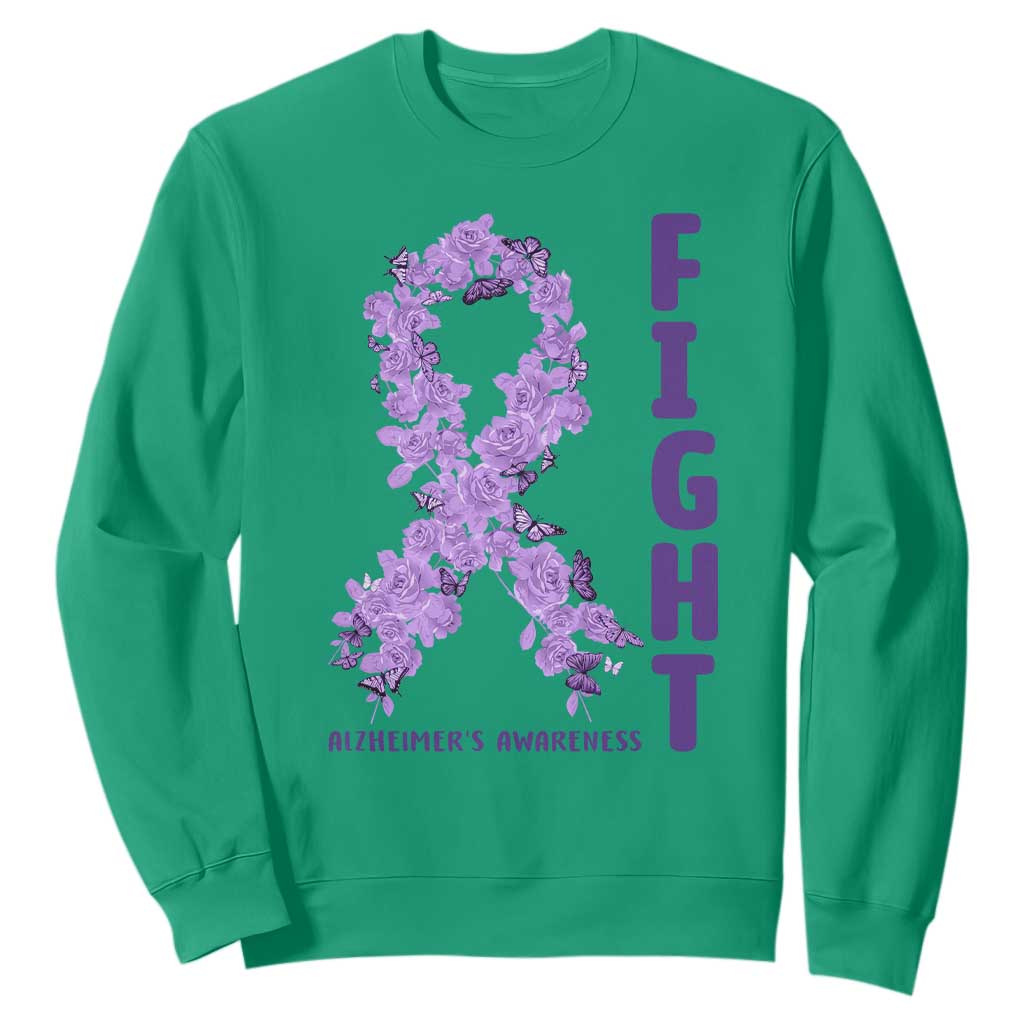 Fight Alzheimers Support Sweatshirt Purple Ribbon Floral Butterfly