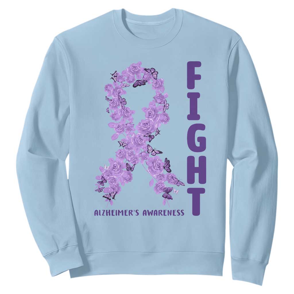 Fight Alzheimers Support Sweatshirt Purple Ribbon Floral Butterfly