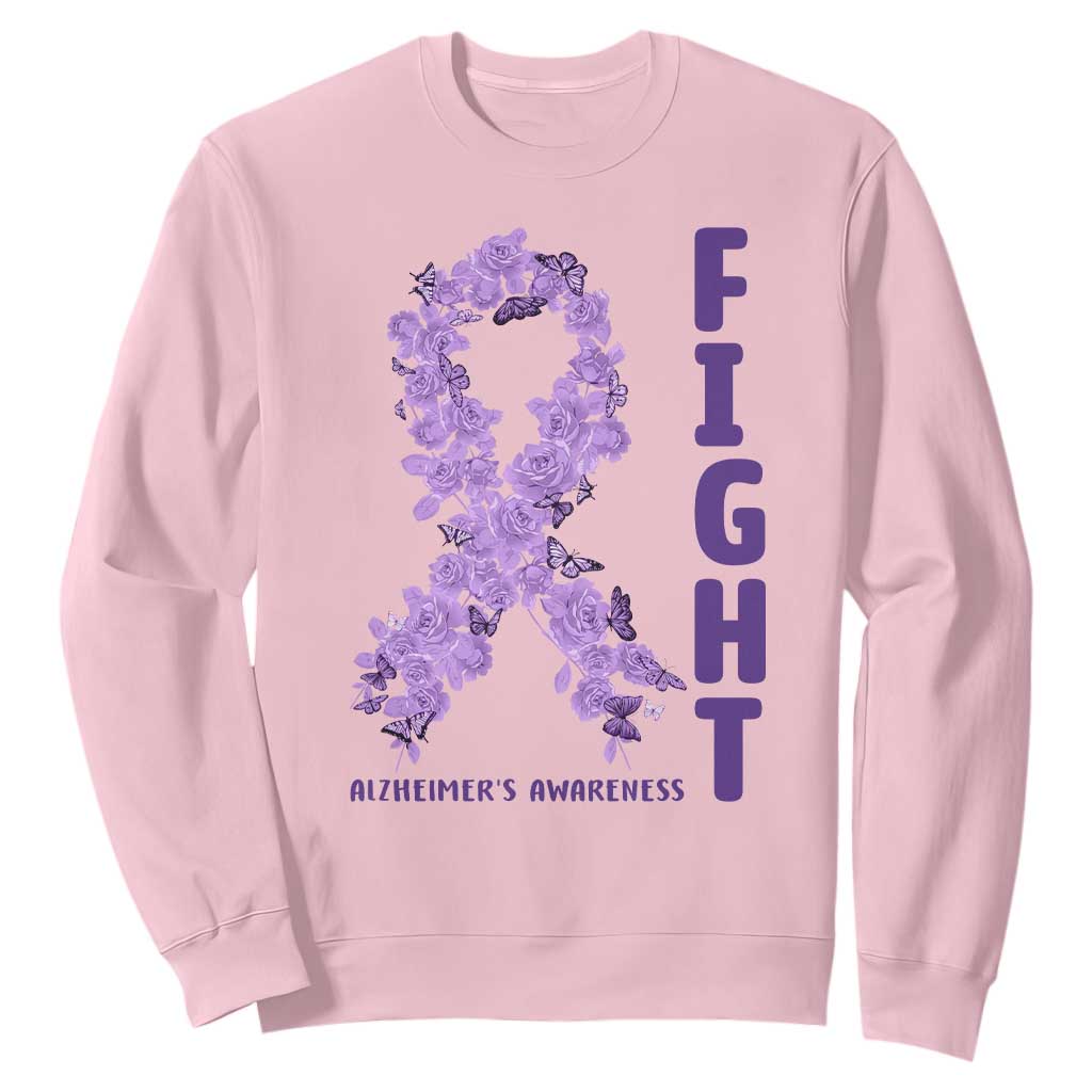 Fight Alzheimers Support Sweatshirt Purple Ribbon Floral Butterfly