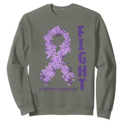Fight Alzheimers Support Sweatshirt Purple Ribbon Floral Butterfly