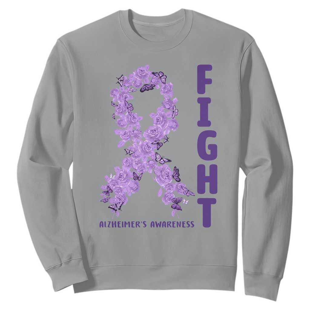 Fight Alzheimers Support Sweatshirt Purple Ribbon Floral Butterfly