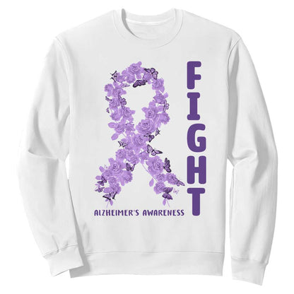 Fight Alzheimers Support Sweatshirt Purple Ribbon Floral Butterfly
