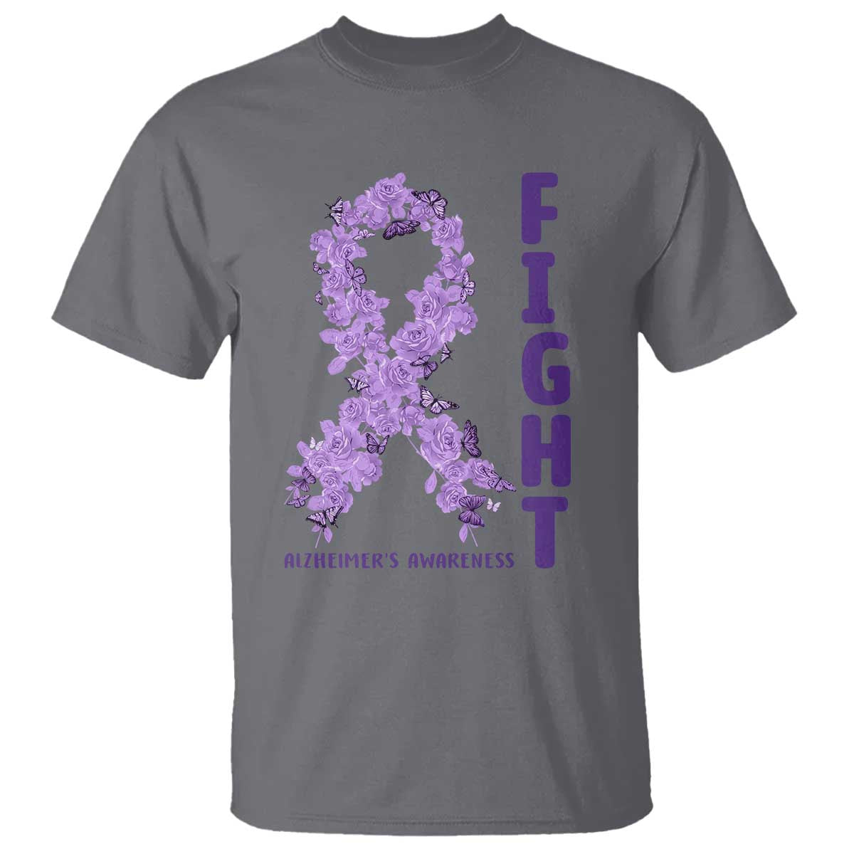 Fight Alzheimers Support T Shirt Purple Ribbon Floral Butterfly