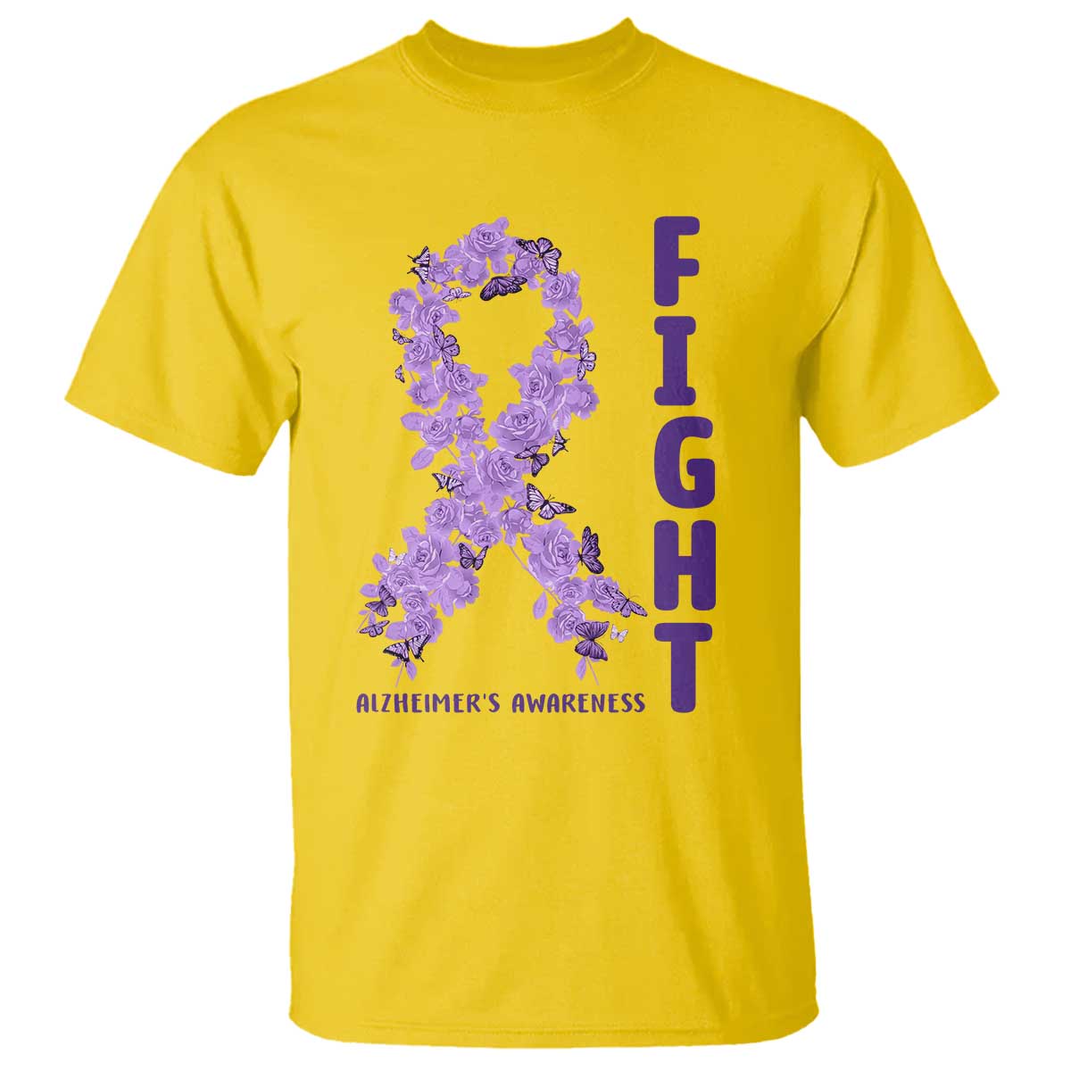 Fight Alzheimers Support T Shirt Purple Ribbon Floral Butterfly