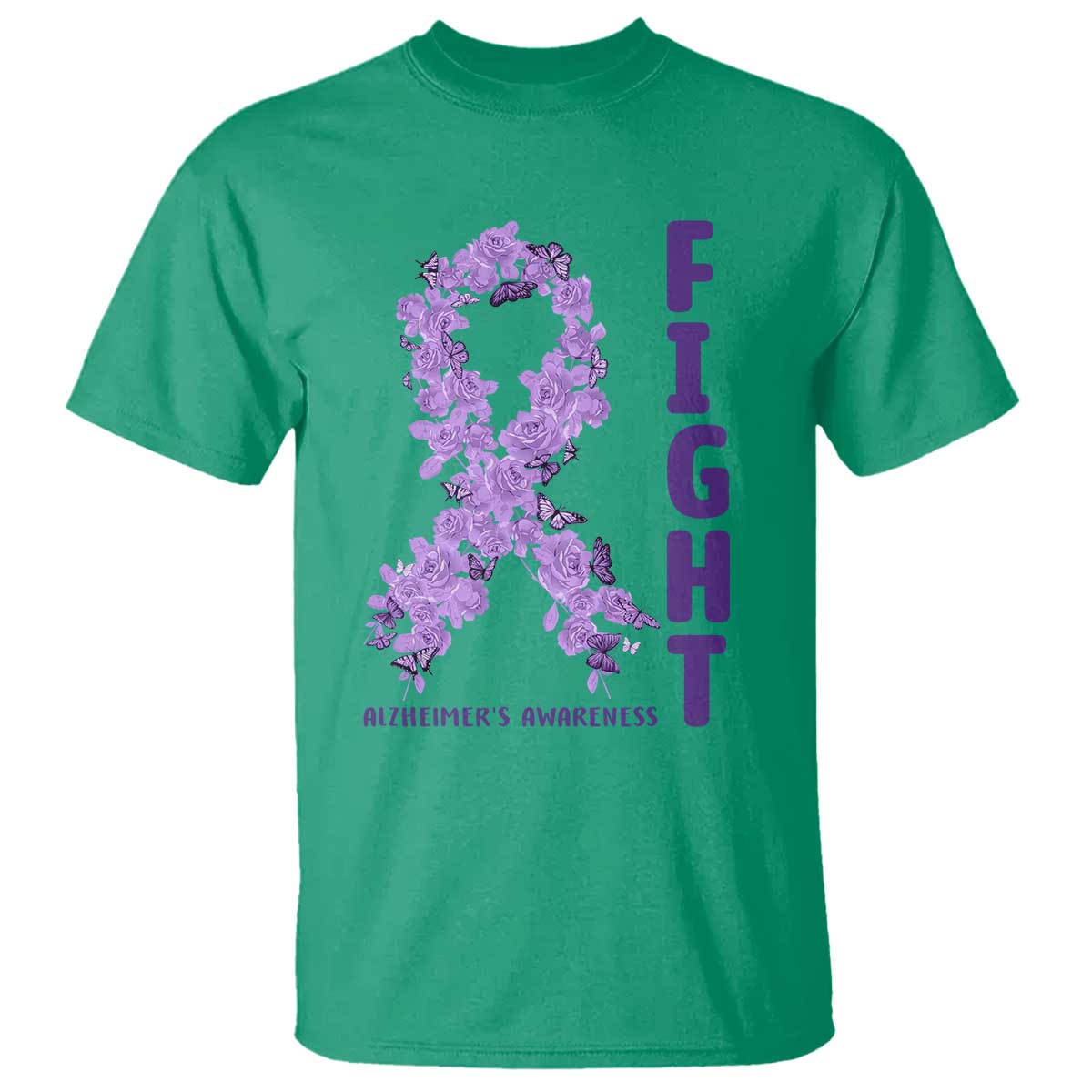 Fight Alzheimers Support T Shirt Purple Ribbon Floral Butterfly