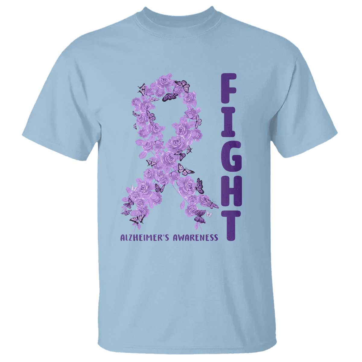 Fight Alzheimers Support T Shirt Purple Ribbon Floral Butterfly
