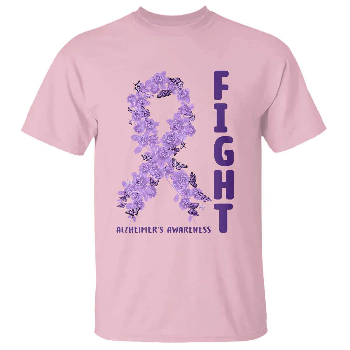 Fight Alzheimers Support T Shirt Purple Ribbon Floral Butterfly