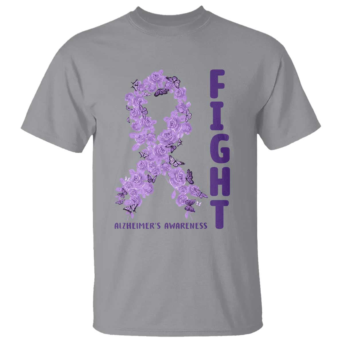 Fight Alzheimers Support T Shirt Purple Ribbon Floral Butterfly