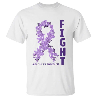 Fight Alzheimers Support T Shirt Purple Ribbon Floral Butterfly
