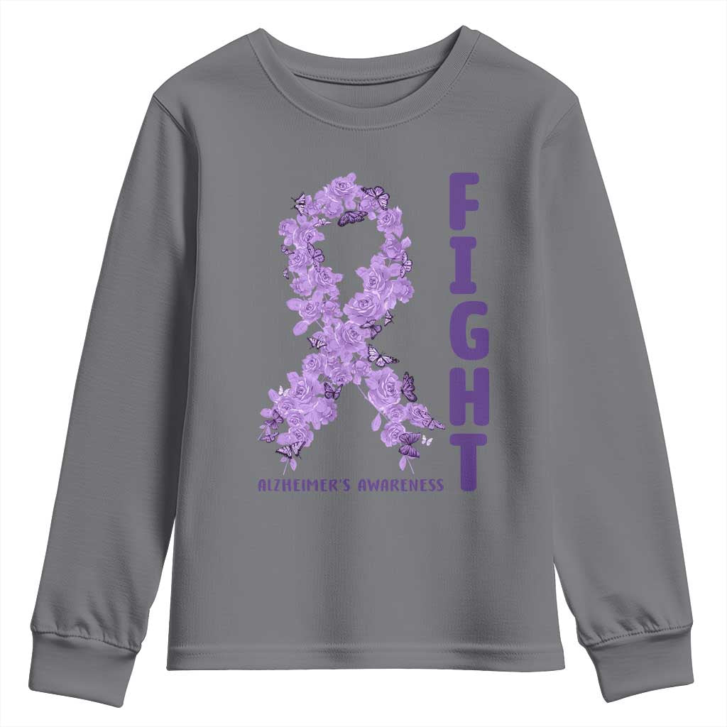 Fight Alzheimers Support Youth Sweatshirt Purple Ribbon Floral Butterfly