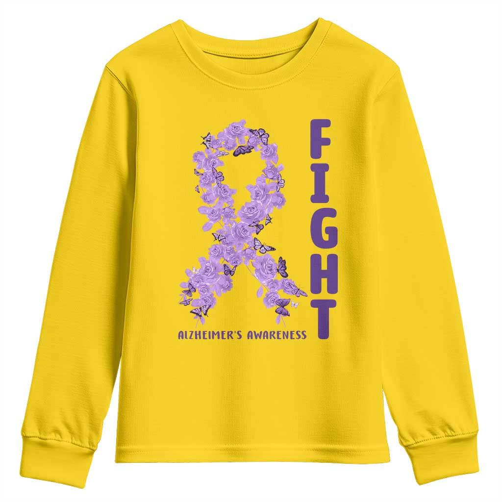 Fight Alzheimers Support Youth Sweatshirt Purple Ribbon Floral Butterfly