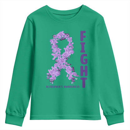 Fight Alzheimers Support Youth Sweatshirt Purple Ribbon Floral Butterfly