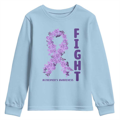 Fight Alzheimers Support Youth Sweatshirt Purple Ribbon Floral Butterfly